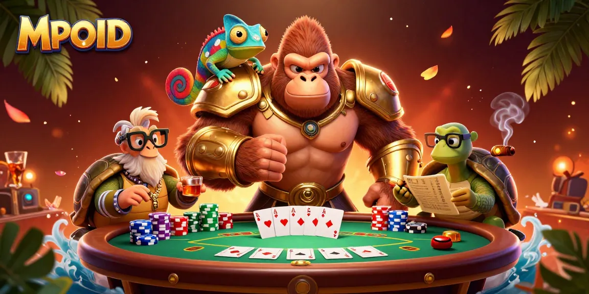 Capture the excitement of MPOID gaming with a vibrant casino scene of a gorilla king and companions.