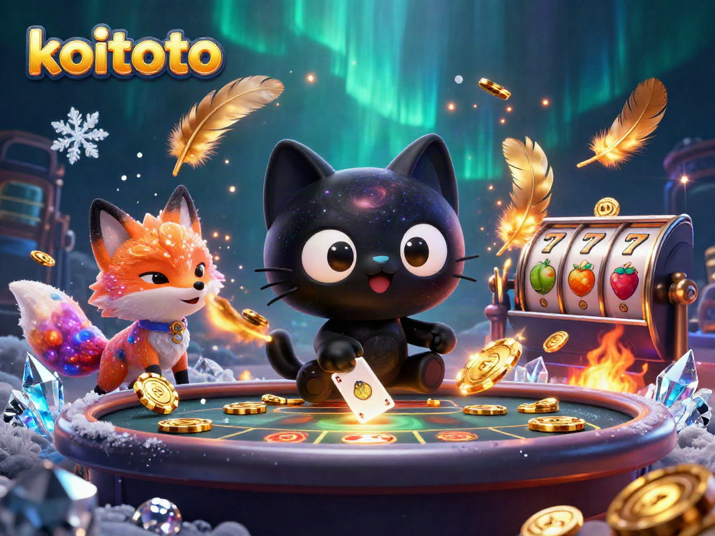 Permainan slot gacor di koitoto dengan kucing hitam galaksi dan rubah nebula yang menarik koin.