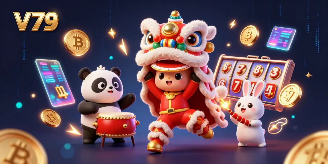 Join V79's festive lion dance while winning with vibrant slots and crypto-themed decorations.