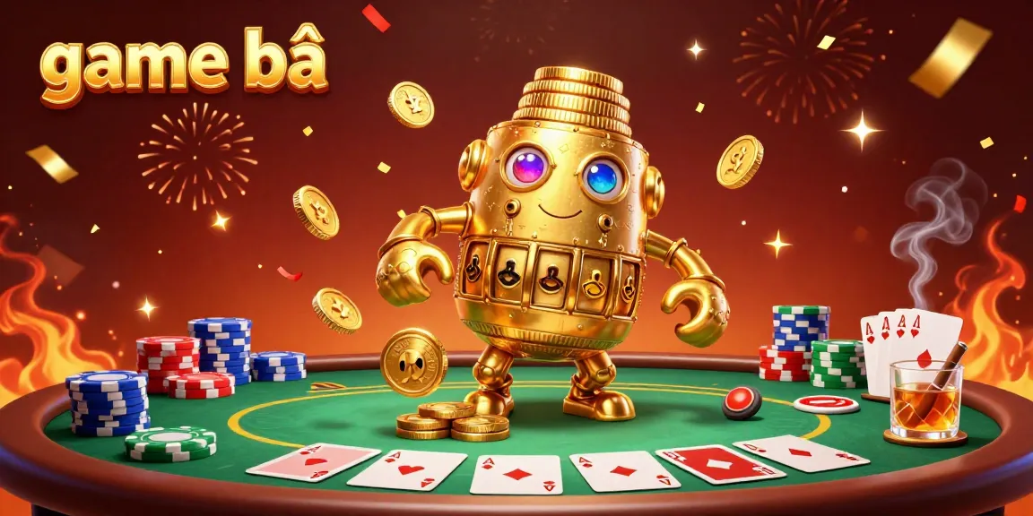 Experience the ultimate game bài excitement with a golden golem surrounded by poker elements in 3D.