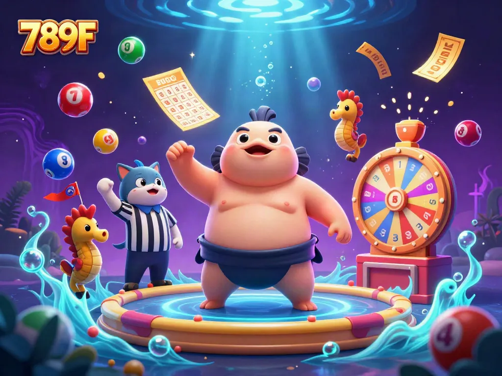 Engage in thrilling lottery action with 789F, featuring vibrant balls and festive underwater characters.