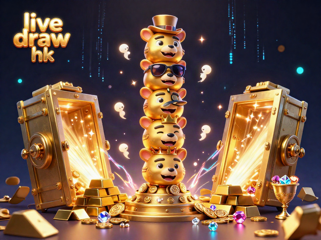 Engage with the vibrant live draw hk scene featuring a golden totem pole amidst treasure and gems as excitement unfolds.