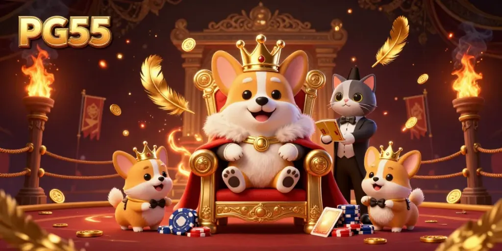 Engage with PG55's thrilling royal corgi casino scene full of excitement and luxury!
