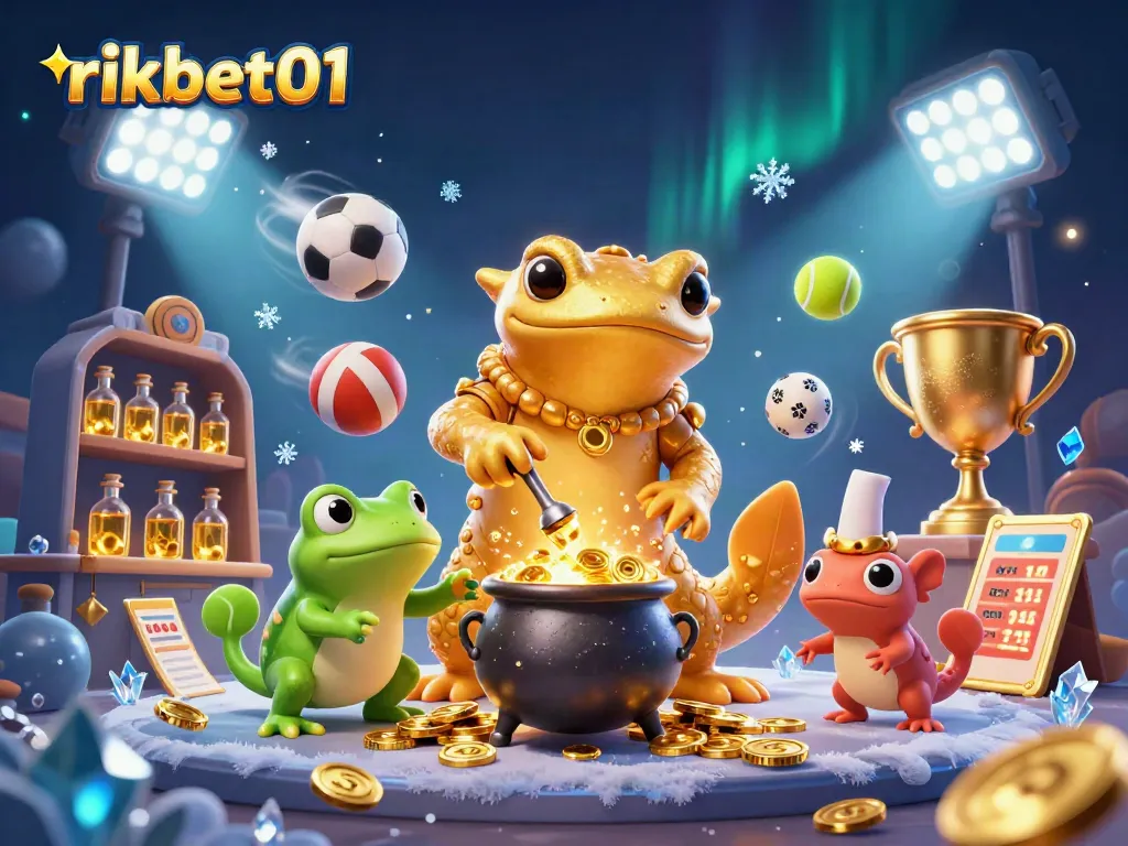 Play exciting games at rikbet01 with unique golden alchemy-themed digital art featuring sports elements.