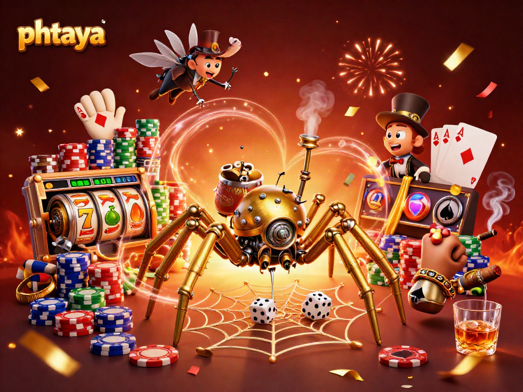 Engage in the excitement of phtaya with vibrant casino elements and animated characters.