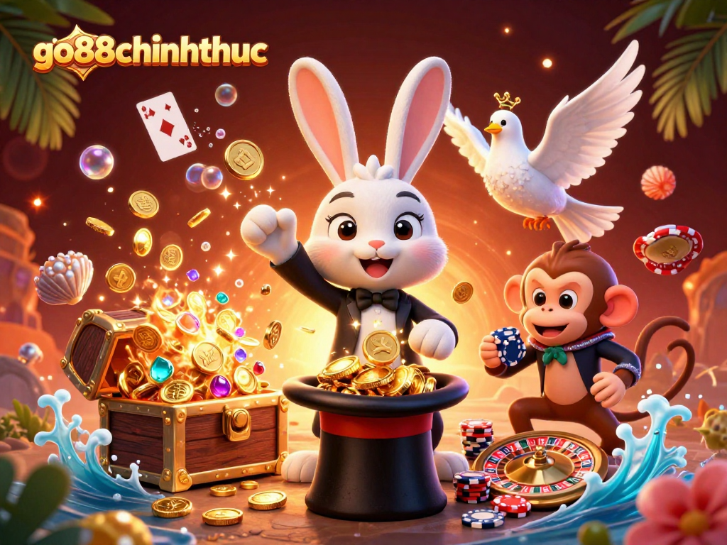 Experience the magic of go88chinhthuc with a charming 3D illustration of casino games.