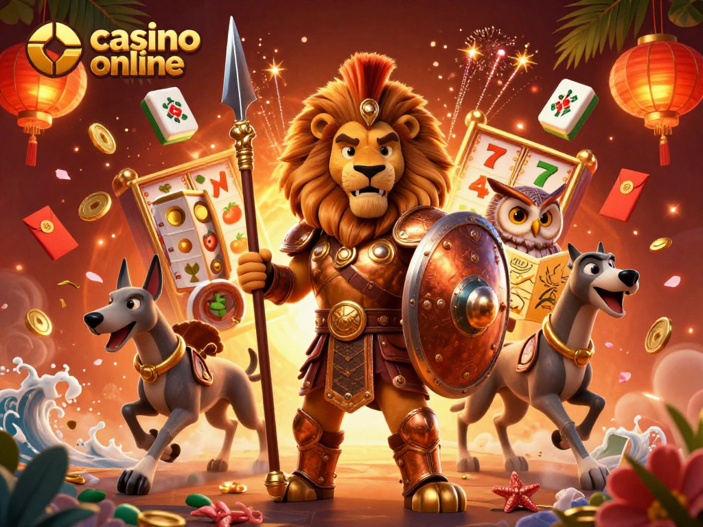 Immerse in the exciting casino online world with dynamic 3D characters and vibrant symbols surrounding them.