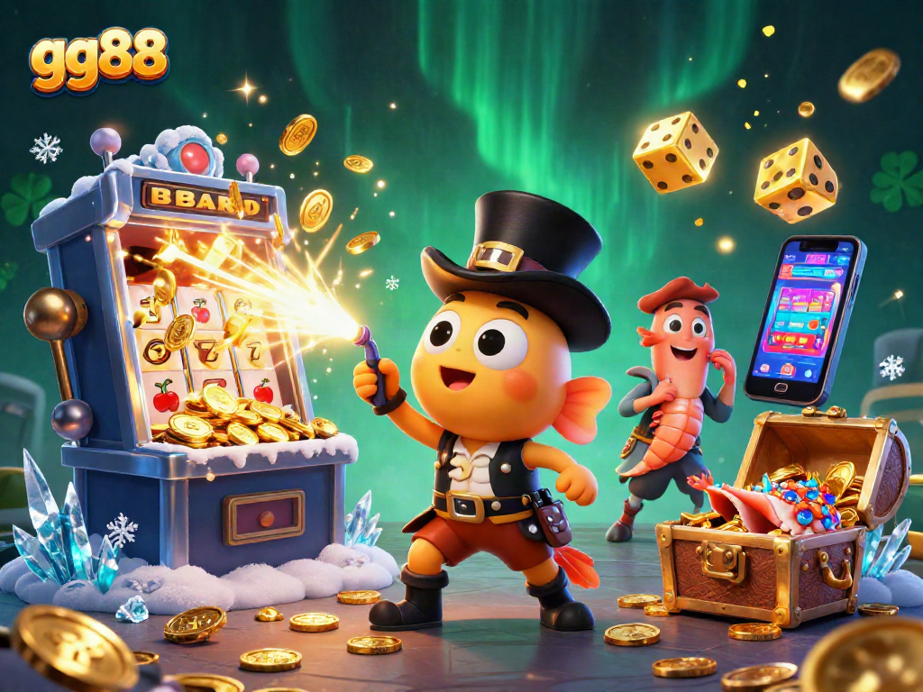 Spin the reels and win big at gg88 with vibrant 3D casino-themed illustration.