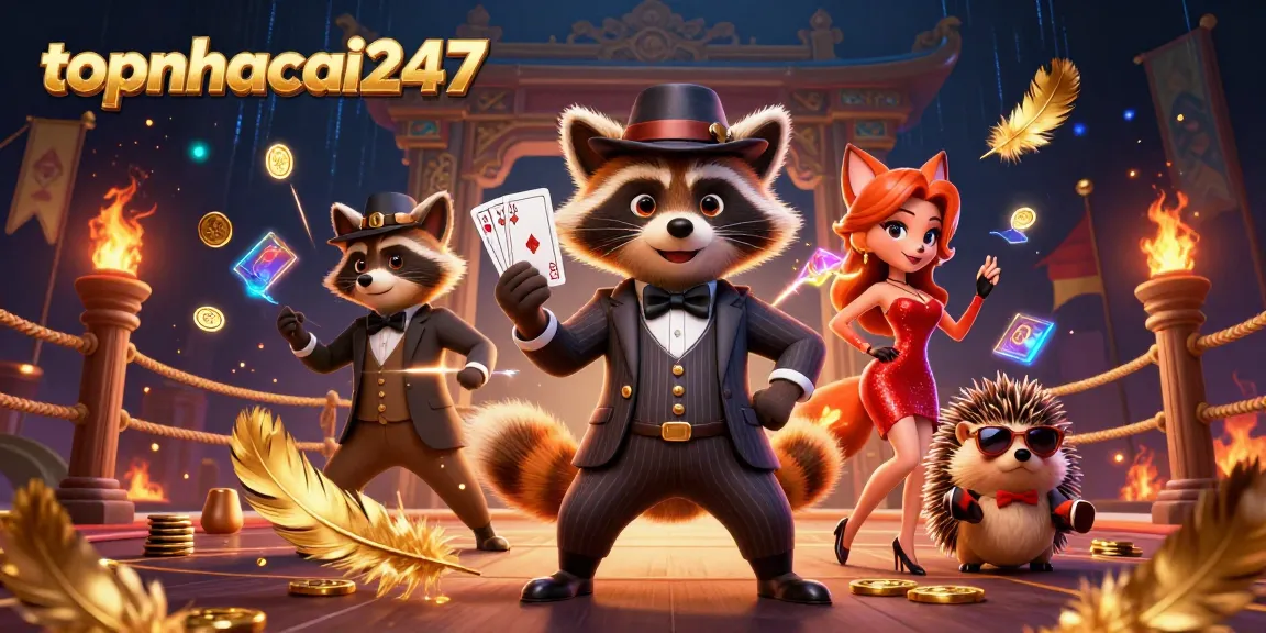 Experience thrilling coin toss action with topnhacai247's vibrant casino characters in a dynamic scene.