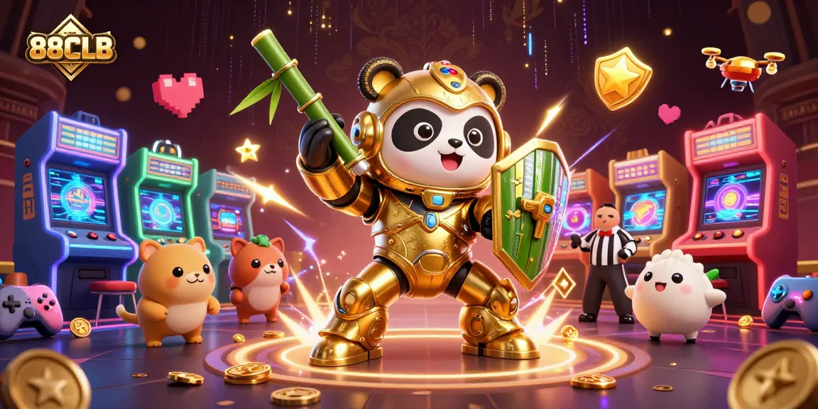 Experience thrilling 88CLB gaming action with a vibrant mech-suit panda battling in a lively arena.