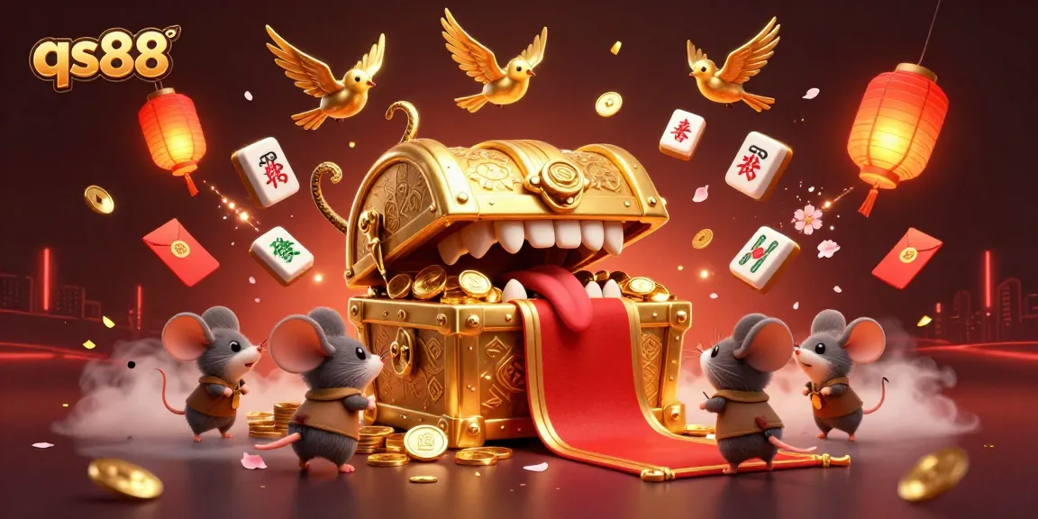Interact with adventure at qs88 with treasures, floating tiles, and vibrant gaming elements.