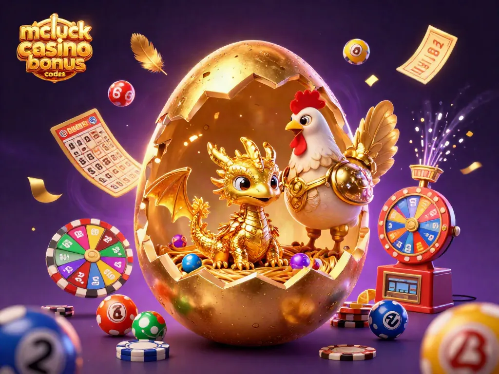 Join the fun with mcluck casino bonus codes while a glorious golden dragon emerges from a nest of poker chips.