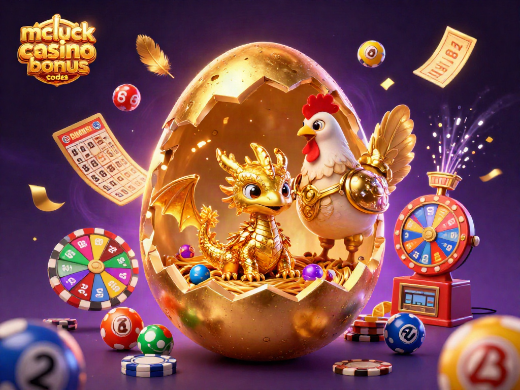 Join the fun with mcluck casino bonus codes while a glorious golden dragon emerges from a nest of poker chips.