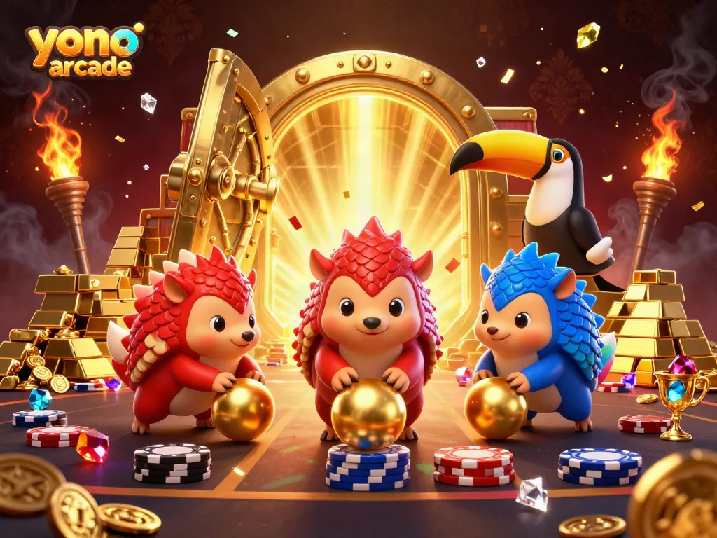Experience thrilling gameplay with yono arcade in this vibrant 3D scene featuring dynamic pangolin characters.