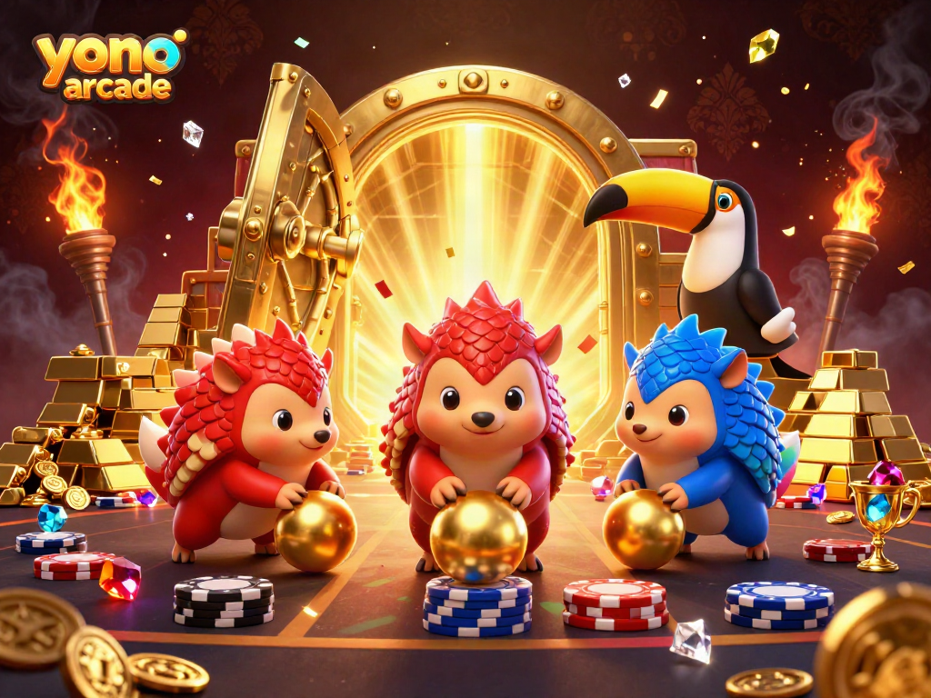 Experience thrilling gameplay with yono arcade in this vibrant 3D scene featuring dynamic pangolin characters.