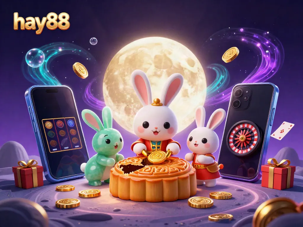 Experience the thrill of hay88 with enchanting casino-themed rabbit characters amidst vibrant gaming elements.