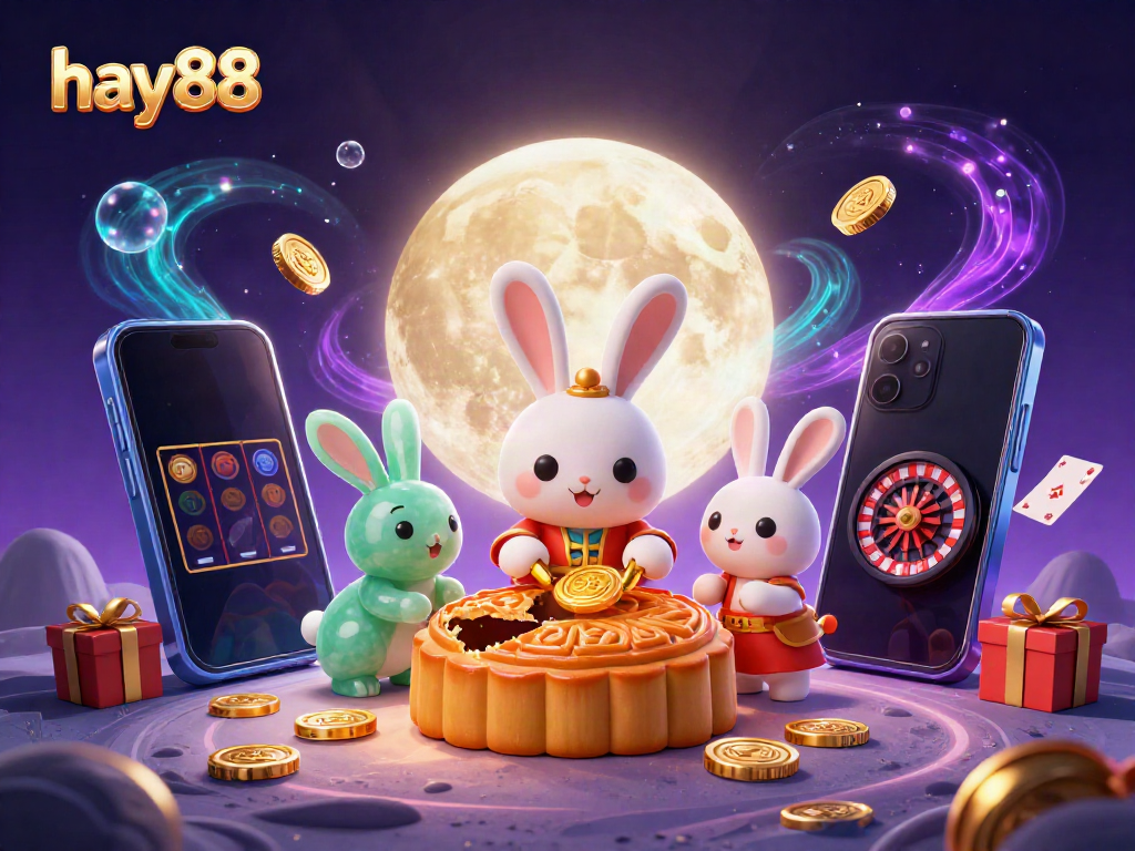 Experience the thrill of hay88 with enchanting casino-themed rabbit characters amidst vibrant gaming elements.