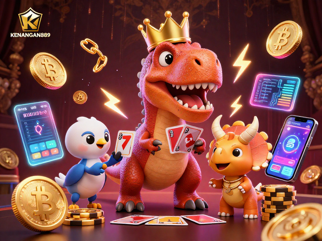 KENANGAN889 brings excitement to casino gaming with colorful cartoon characters and crypto elements.