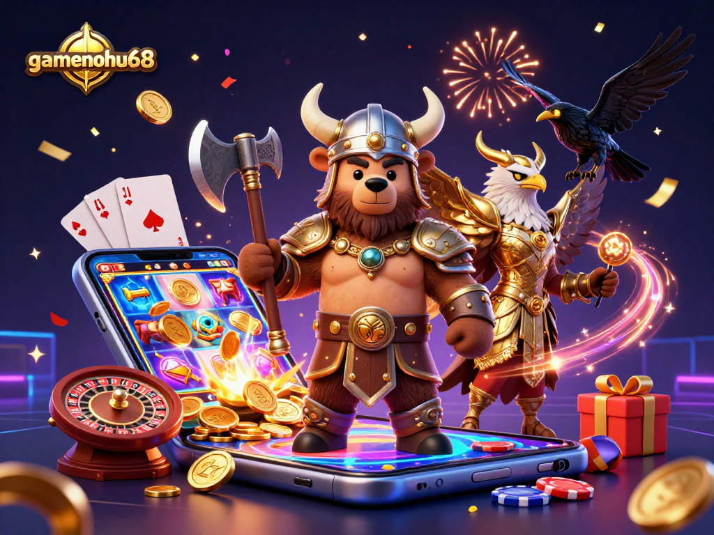 Participate in thrilling gameplay at gamenohu68 with dynamic scenes featuring amazing casino elements and characters.
