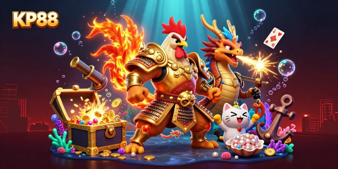 Engage in thrilling casino adventures with KP88's vibrant characters in 3D.