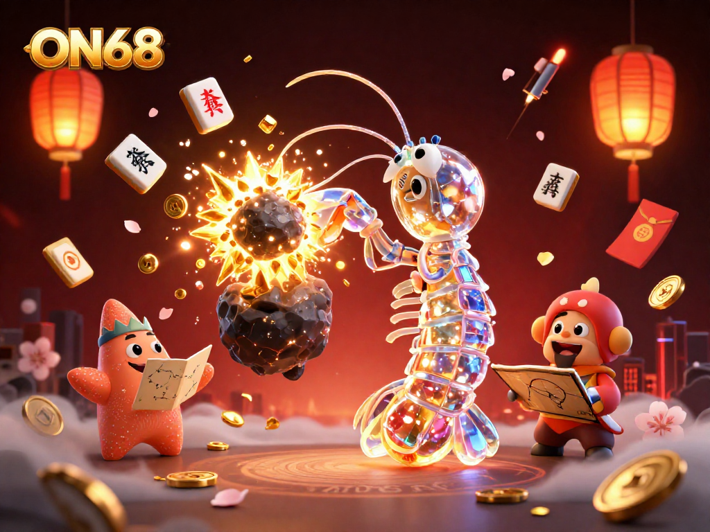 Experience thrilling wins on ON68 with vibrant illustrations of galactic gaming and treasure.