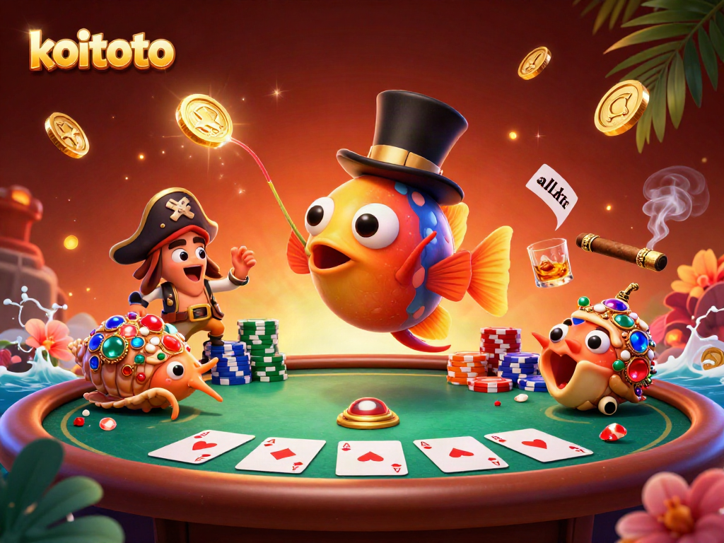 Experience the thrill of playing koitoto as luminous coins dance around vibrant sea creatures in a casino scene