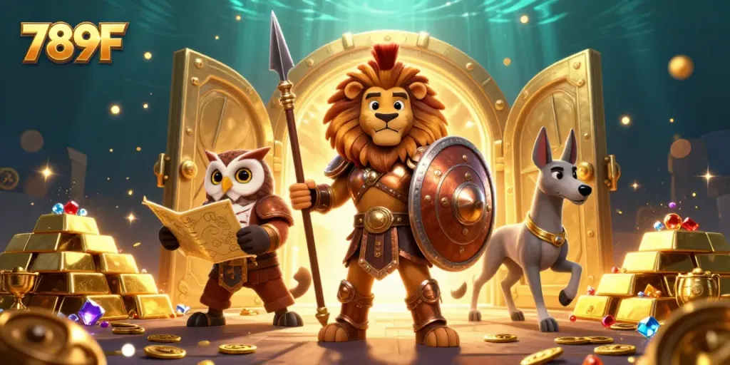Experience the excitement of 789F with a vibrant 3D casino scene full of treasures.