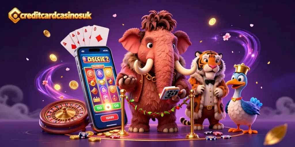Experience the magic of creditcardcasinosuk with colorful slots and exciting characters at this vibrant casino scene.