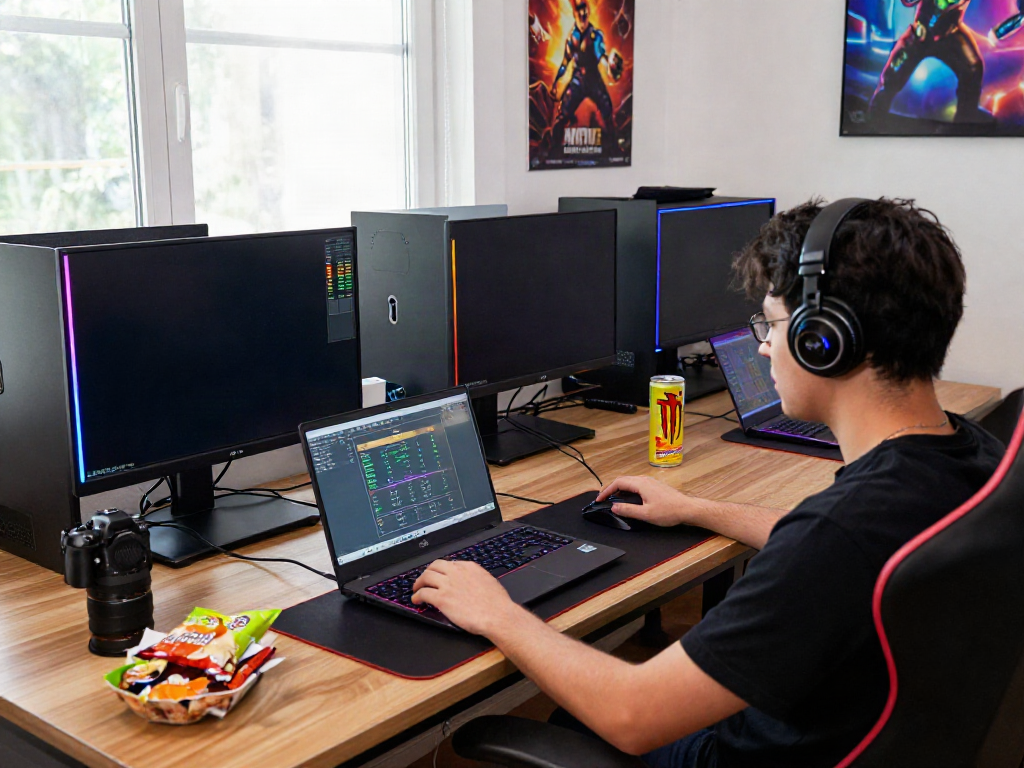 Experience fast-paced gaming on QQMacan with a player enjoying slot games in a vibrant home setting.