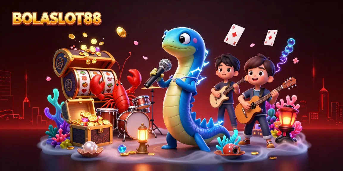 BOLASLOT88 showcases an electric eel DJ featuring vibrant underwater casino elements.