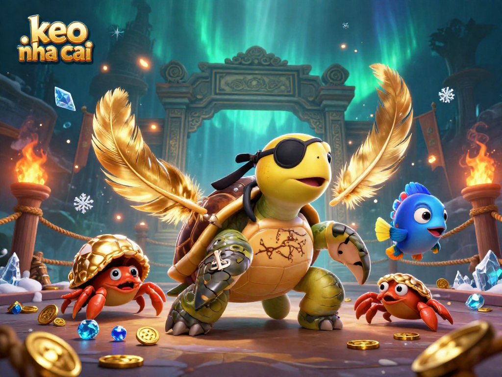 Engage with keo nha cai as a whimsical pirate turtle navigates underwater treasures and gold tokens.