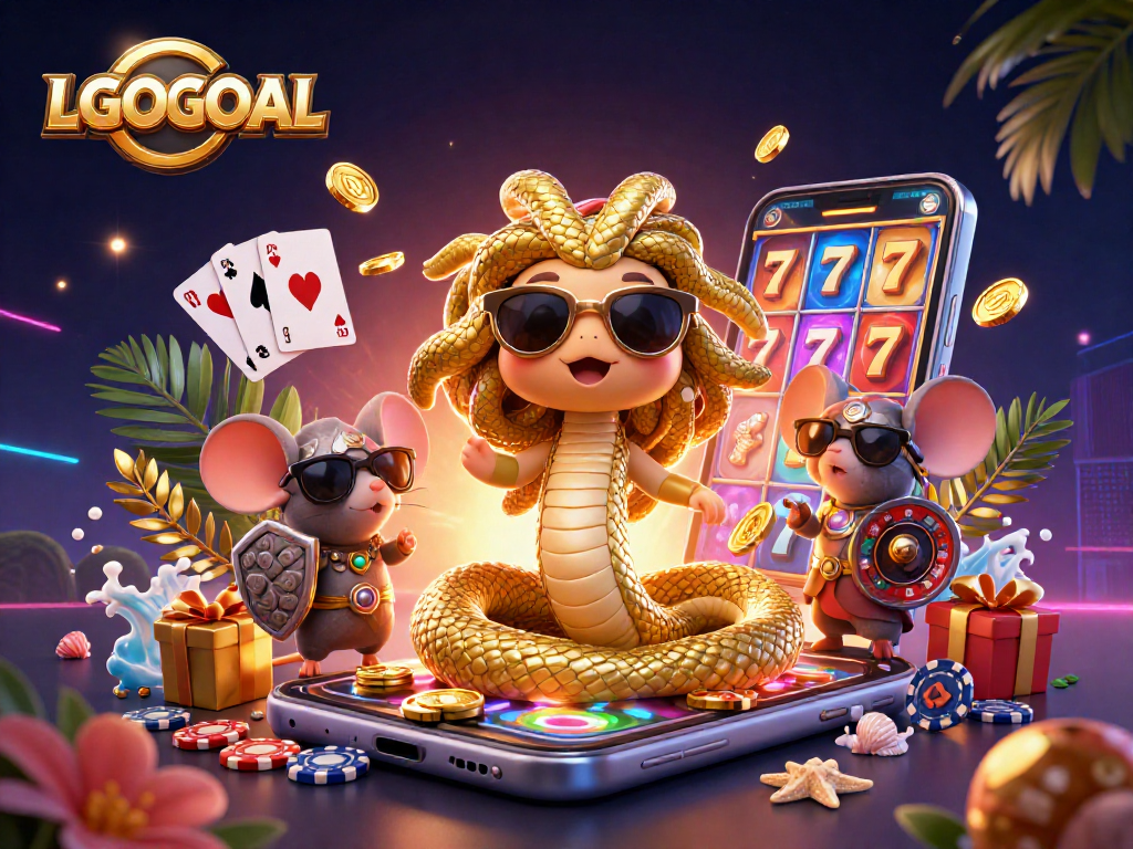 Engage with LGOGOAL through a fun 3D illustration showcasing casino vibes and mythological characters.