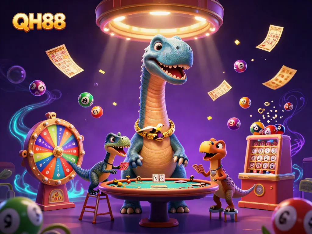 Experience the excitement of QH88 with a fun-filled casino scene featuring vibrant elements.