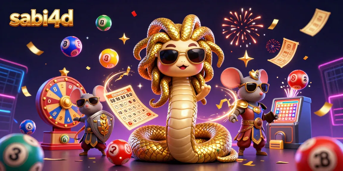 Play exciting games at sabi4d with a vibrant 3D illustration showcasing lottery fun and characters.