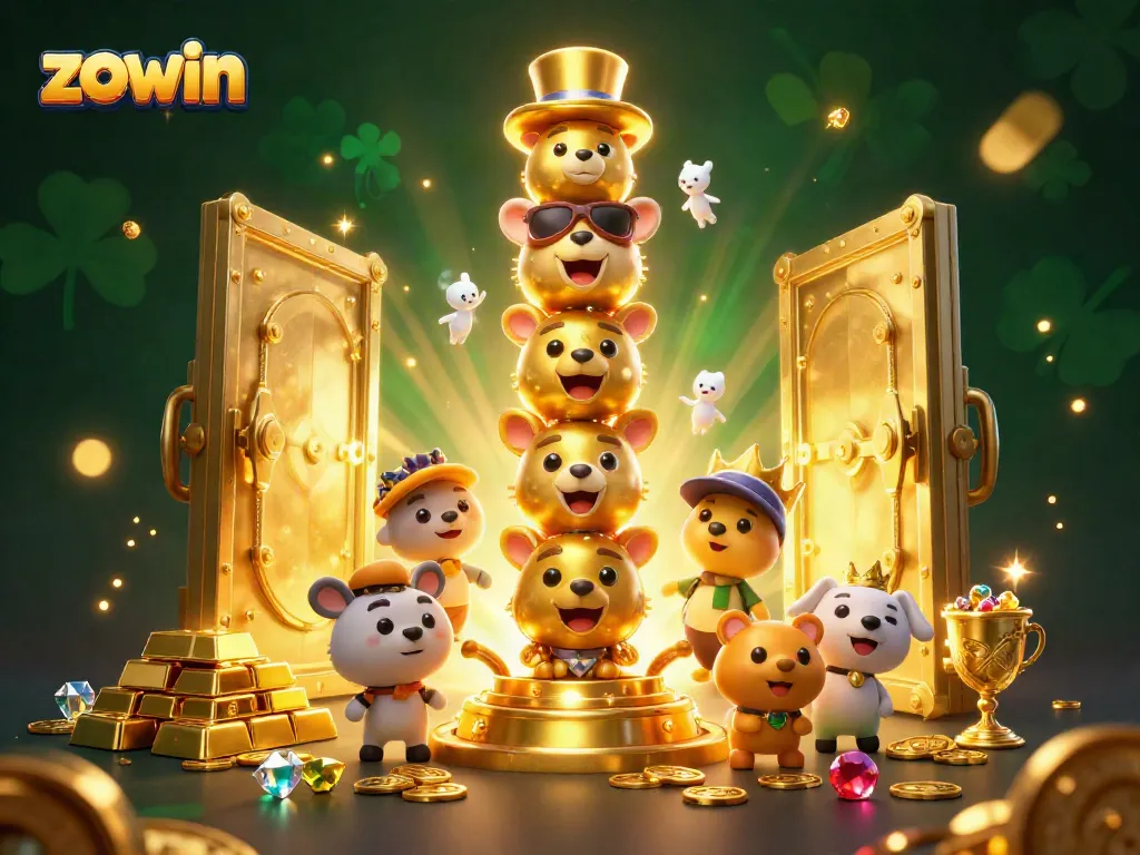 Experience thrilling gaming with Zowin's vibrant totem and treasure-filled scene.