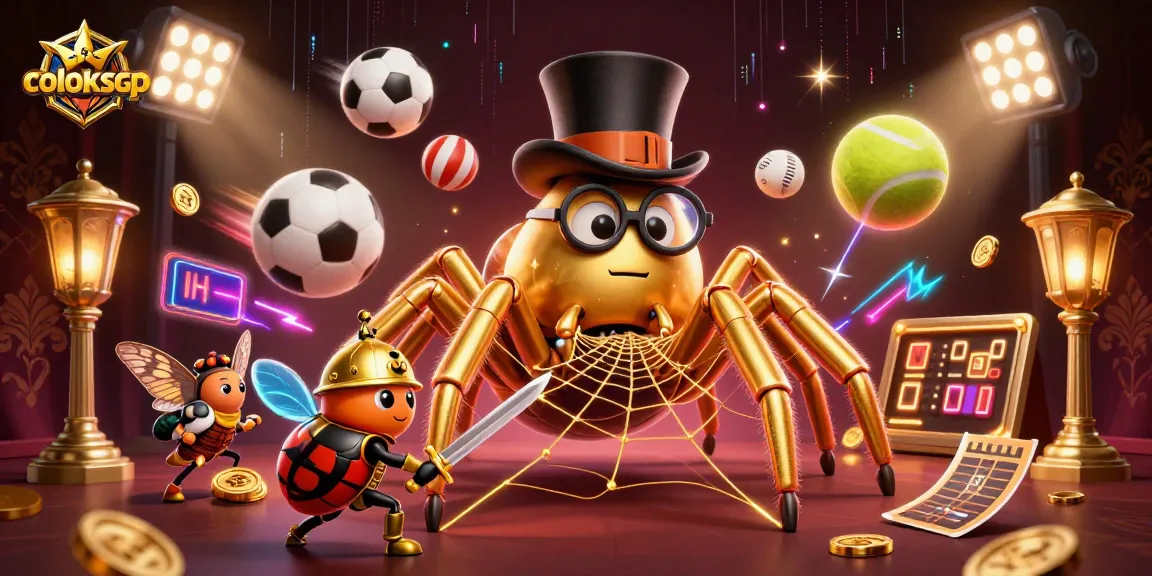 Uji coba link alternatif COLOKSGP dengan tarantula emas dan ksatria kecil dalam suasana casino.