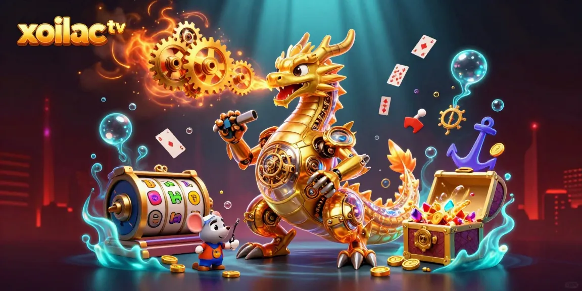 Engage with the magic of xoilac tv's golden dragon and dynamic slots adventure in a captivating 3D scene.