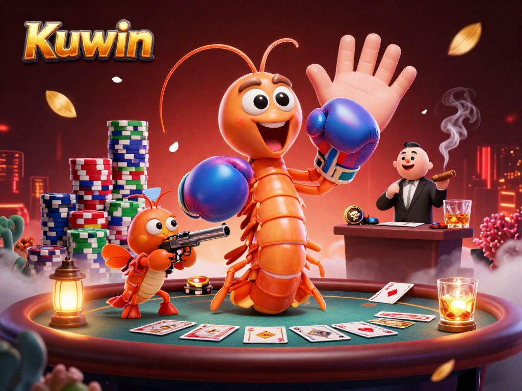 Set the stage for winning at Kuwin with a vibrant casino scene showcasing poker action and lively characters.