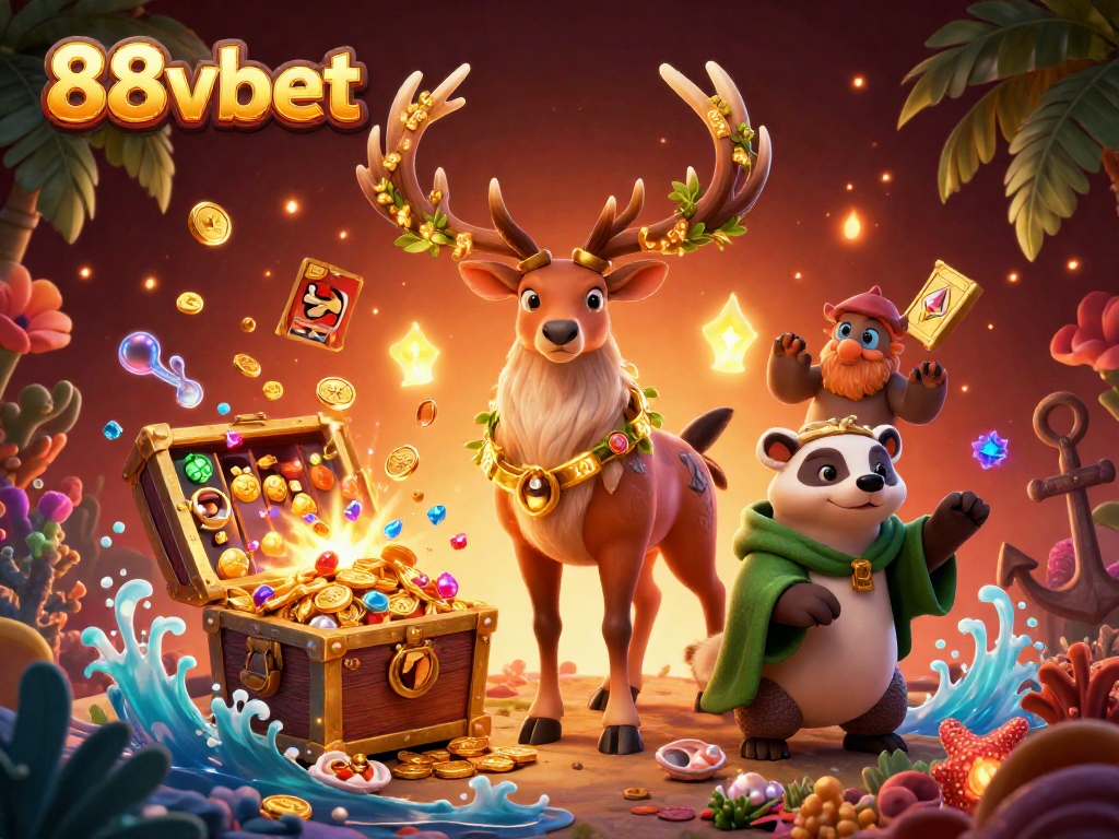 Engage with immersive slot gaming at 88vbet, featuring vibrant symbols and treasure elements.