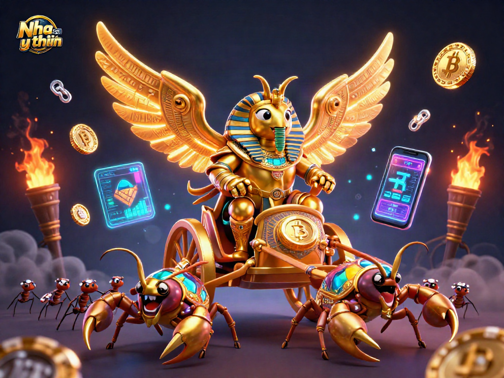 Nha cai uy tin highlights elements of Egyptian mythology combined with modern cryptocurrency in vibrant online casino promotion.