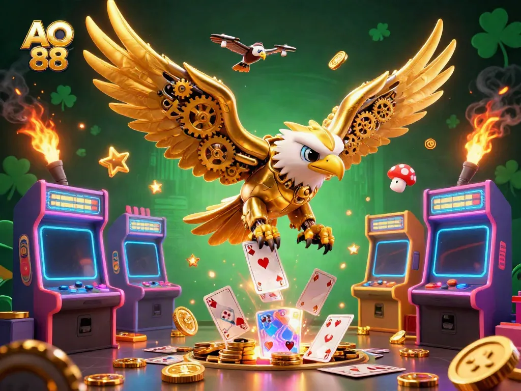 Experience thrilling gaming action at AO 88 with a vibrant scene full of dynamic characters and casino elements.