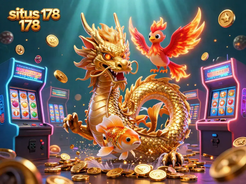Situs 178 menghadirkan ilustrasi kasino 3D menakjubkan dengan naga emas, burung phoenix, dan ikan koi.