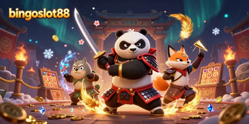 Bingoslot88 menawarkan keseruan bermain dengan panda samurai dan ninja rubah di arena pertarungan.