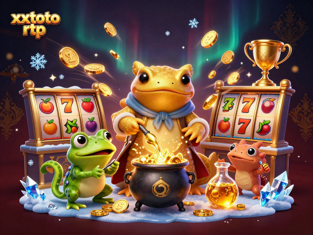 Gambarlah xxtoto rtp dengan ilustrasi alkemis salamander emas yang mengubah logam dasar menjadi koin emas di kasino.