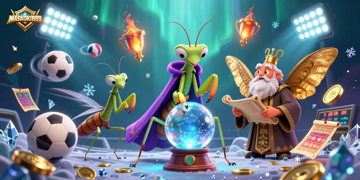 Engage with MASKOKI889 in a lively casino scene featuring sporty elements and mystical characters.