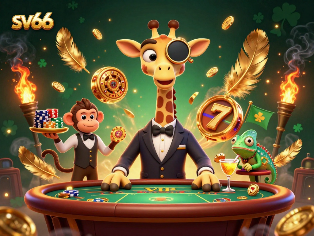 Experience thrilling gaming at sv66 with a high-roller giraffe and vibrant casino elements.