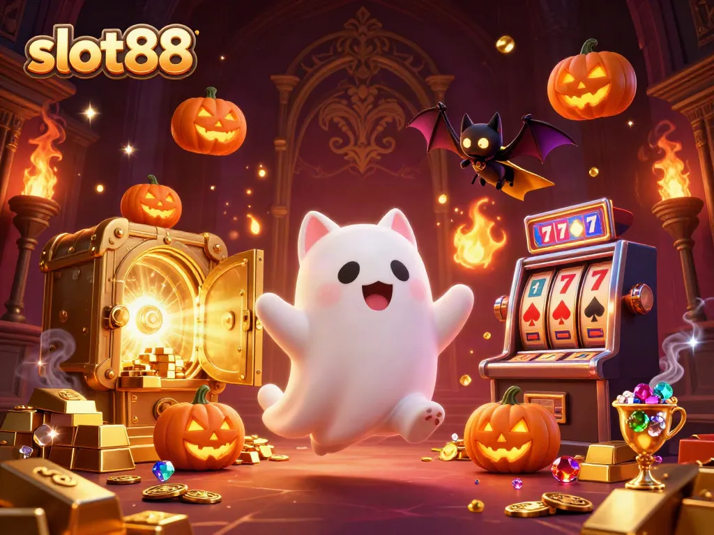 Experience the thrills of slot88 with ghost cat and treasures in a haunted casino.