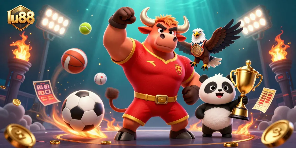 lu88 celebrates victory with a vibrant 3D casino scene featuring dynamic game elements and cheerful characters.