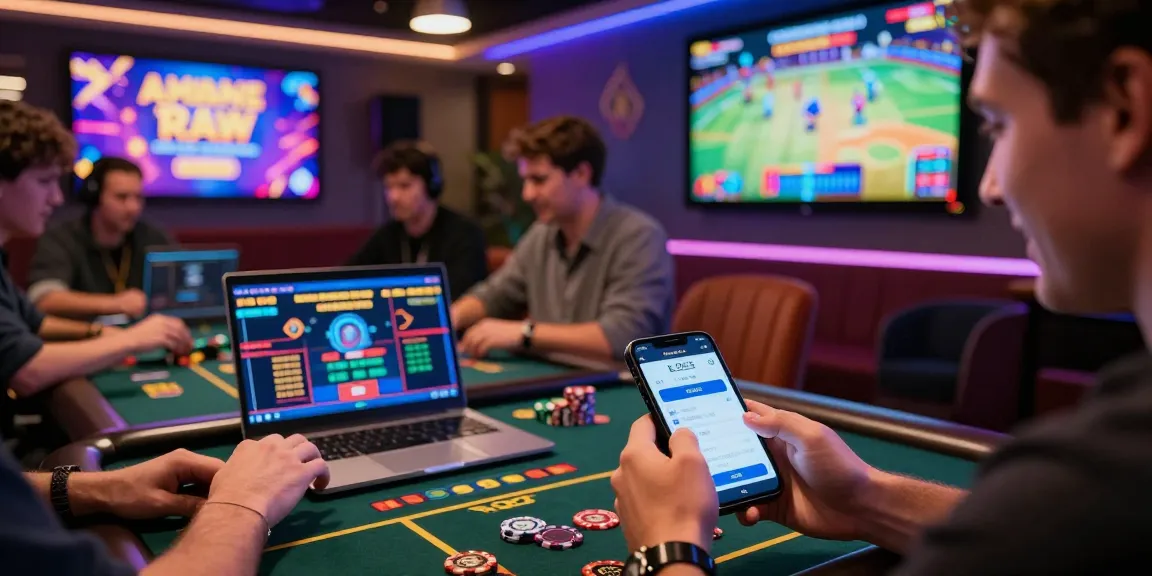 Players engaging with lotus365 mobile app in a vibrant online casino atmosphere.