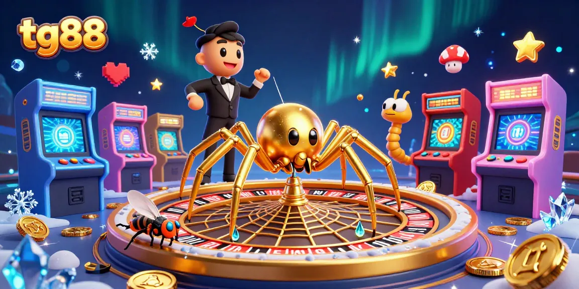 Experience high-stakes gaming at tg88 with a vibrant casino-inspired 3D scene featuring exciting arcade elements.